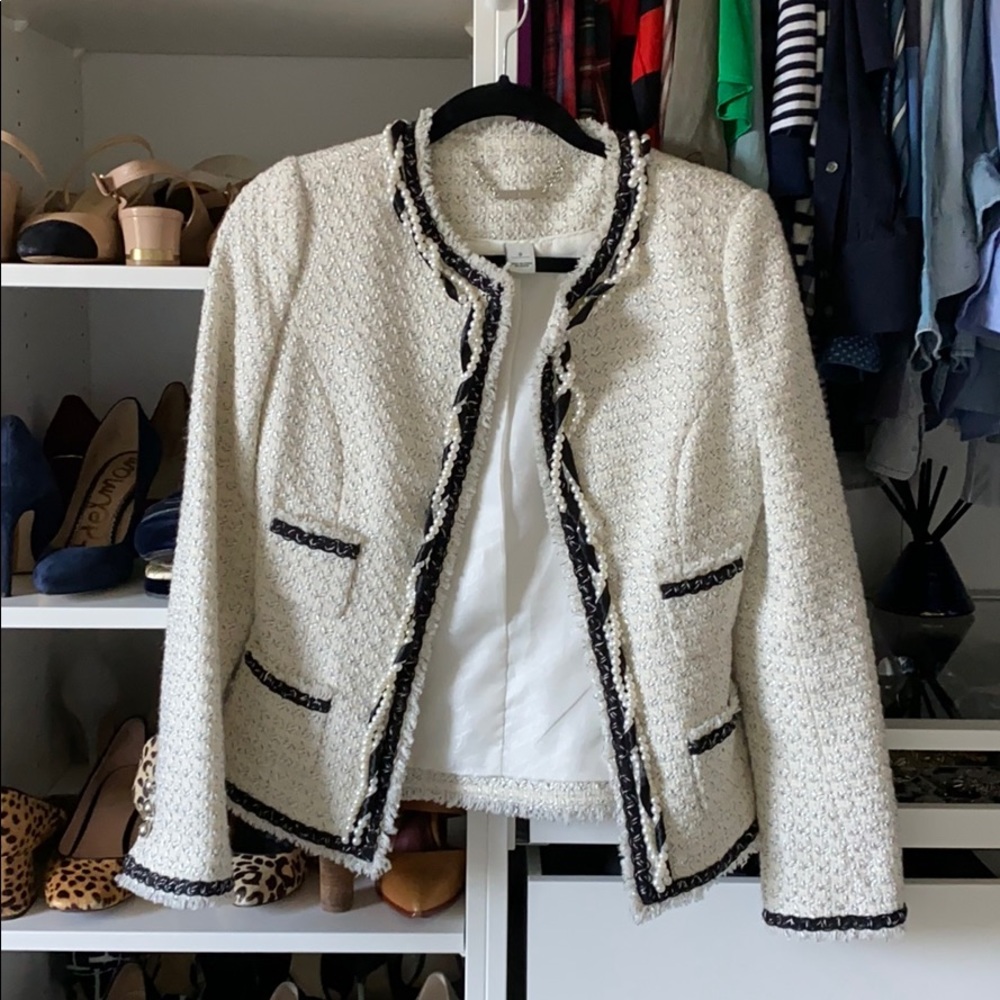 WHBM Tweed Blazer with Pearls